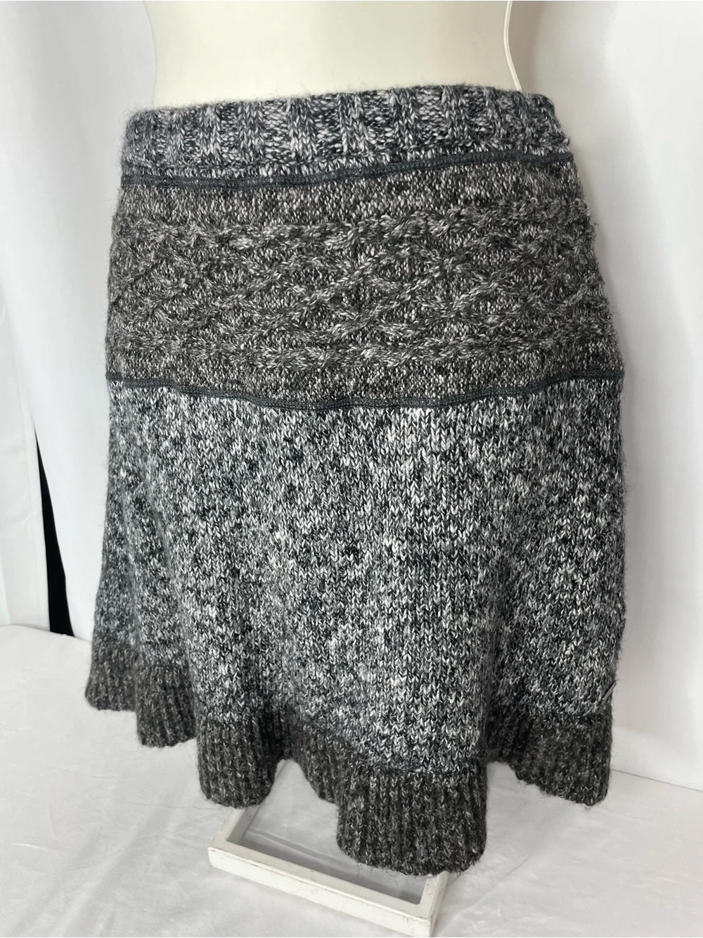 PrAna Knit Sweater Skirt Gray Marled Knit Wool Mohair Blend Flare Hem Boho  M